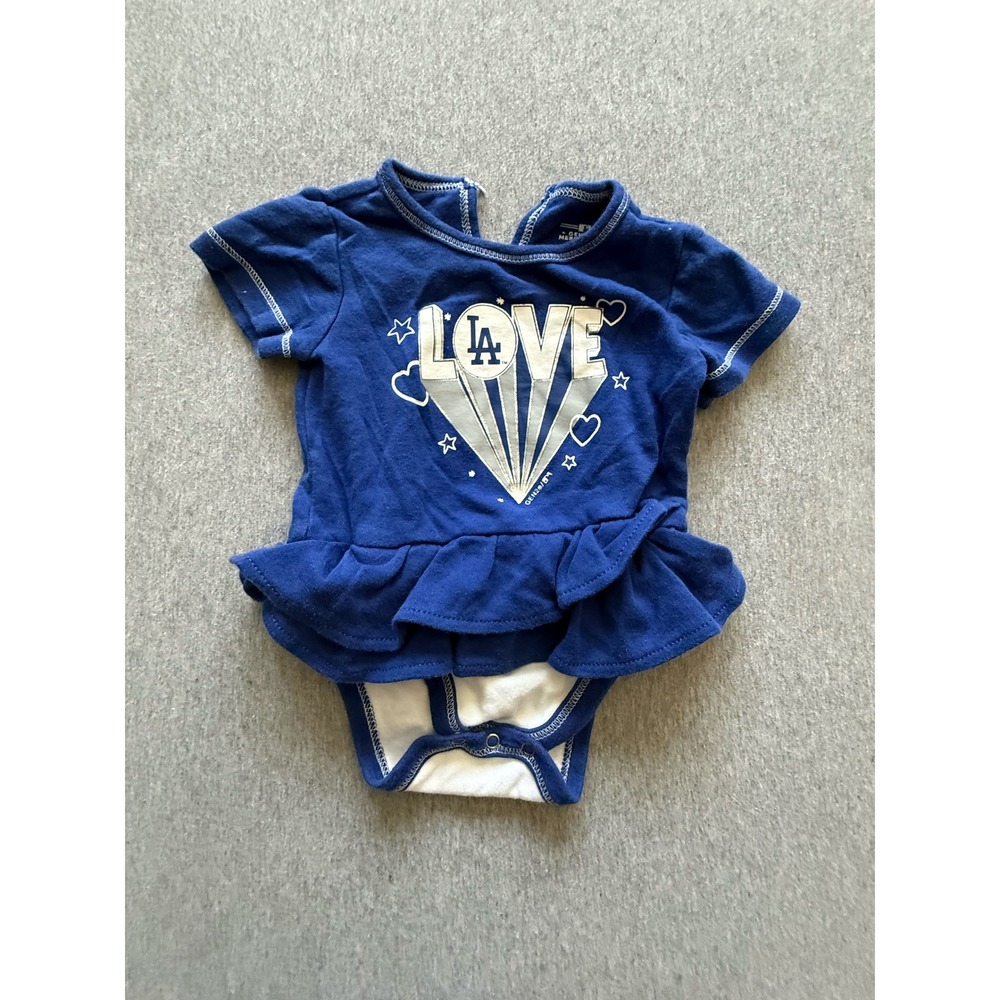 MLB Los Angeles Dodgers Baby Girl Bodysuit Blue Ruffle Gen2 3/6M